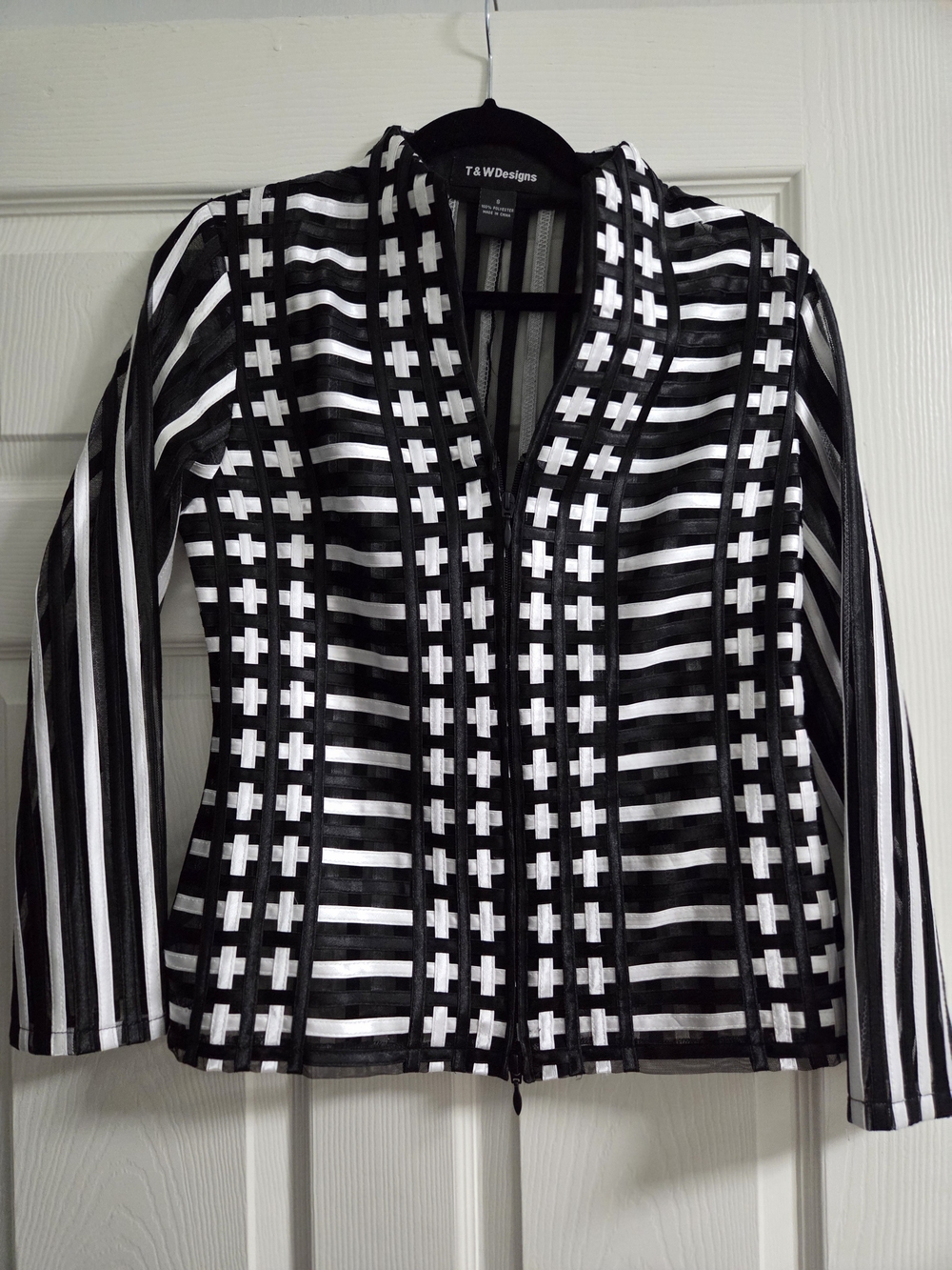Black & White Striped Zip-Front Jacket